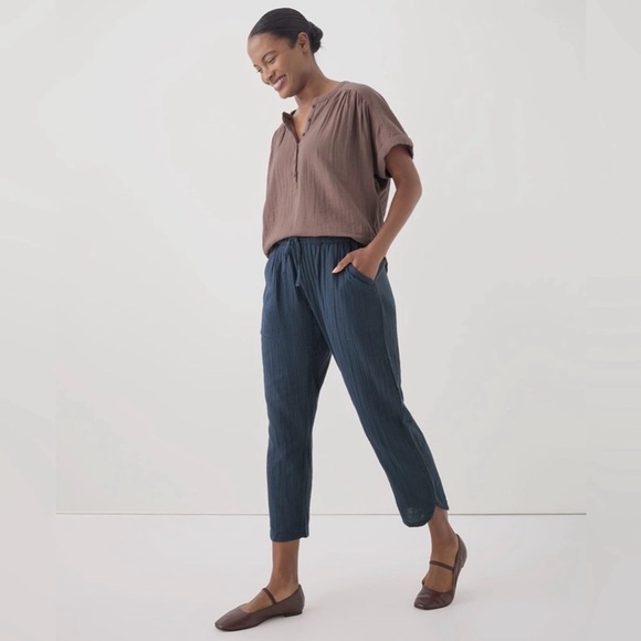 Pact Organic Cotton Double Gauze Pull-On Tapered Pant Coastal Blue Size S - Picture 2 of 9